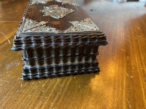 Victorian Walnut Silver Torch Ornamentation Jewelry Trinket Box FABULOUS - Picture 4 of 8