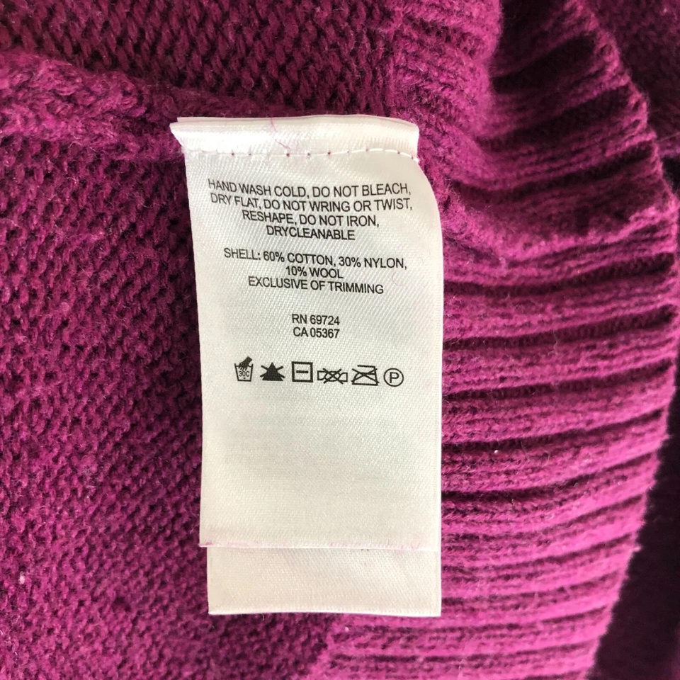 Columbia 女式毛衣圆领粗针织棉羊毛混纺紫色 S — 第 4/4 张图片