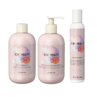 INEBRYA Set: Ice Cream Dry-T Shampoo 300 ml + Conditioner 300 ml + Cream 200 ml