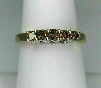1CT Round Cut Lab-Created Chocolate Brown Champagne Ring 14K Yellow Gold Plated2