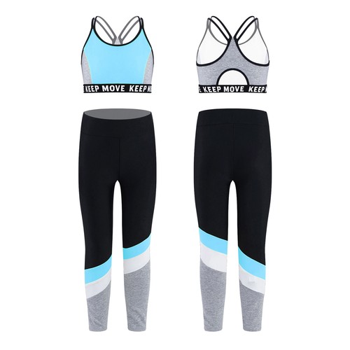 Toddlers Girls Dance Outfit Gym Yoga Sport Tracksuit Crop Sport Vest+Pants Set - Picture 25 of 46