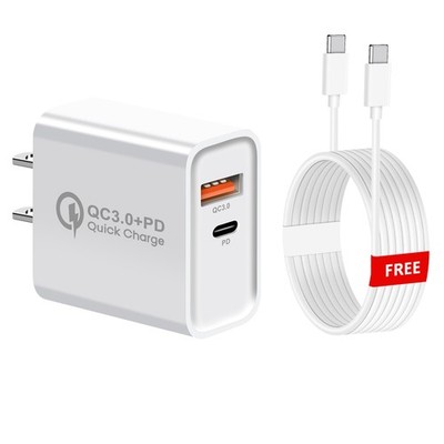 For iPhone 17 16 Fast Wall Charger USB Type C Dual Ports Adapter+3ft Free Cable