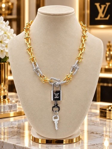 925 Pure Silver/Gold-Plated Necklace w/ Authentic Louis Vuitton Padlock Pendant - product listing photo
