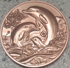 5 DOLPHIN COINS - 1 Oz. BU COPPER ROUNDS - .999 FINE BULLION -3D HIGH-RELIEF CB