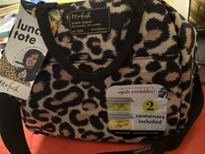 FIT & FRESH LEOPARD INSULATED LUNCH TOTE BAG WITH 2 CONTAINERS. BRAND NEW W/TAGS