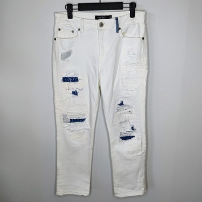 Lauren Ralph Lauren Distressed Patchwork Straight Jeans Womens 4 White Crop Boho