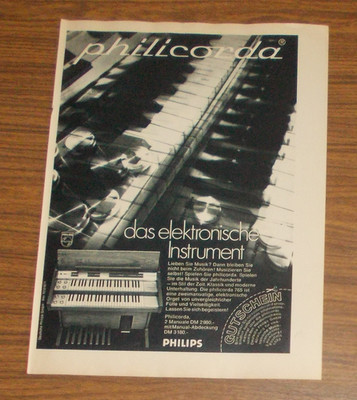 Seltene Werbung vintage PHILIPS PHILICORDA 765 Heimorgel 1970