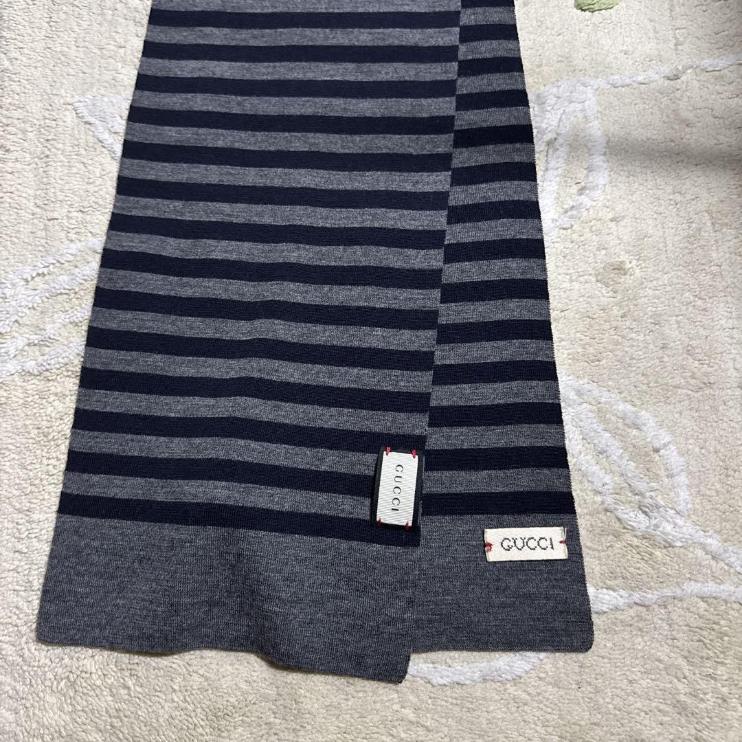 Gucci Michele Navy Gray Striped Stole Scarf Made in Japan