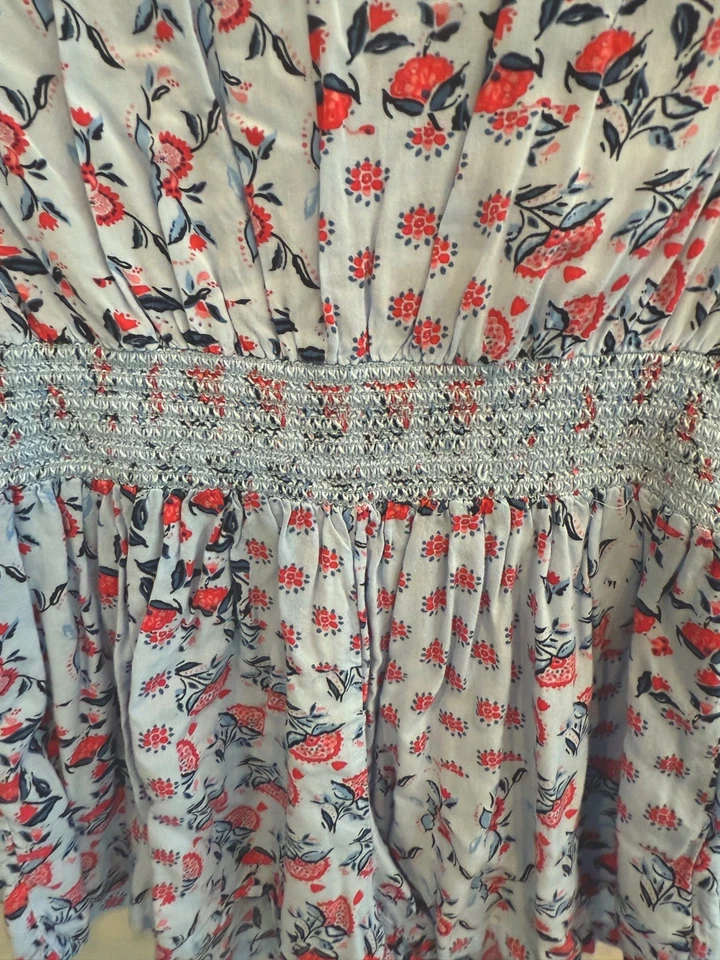 Espléndido mameluco floral azul y rojo para niñas de manga larga y pantalones cortos talla 12 Foto 3 de 4