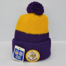 NOS Vtg Minnesota Vikings Knit Winter Pom Pom Beanie Hat Cap 70s/80s NFL NEW