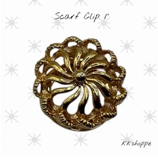 Gold Tone Pinwheel Filigree Scarf Clip 1" Vintage Style Scarf Holder