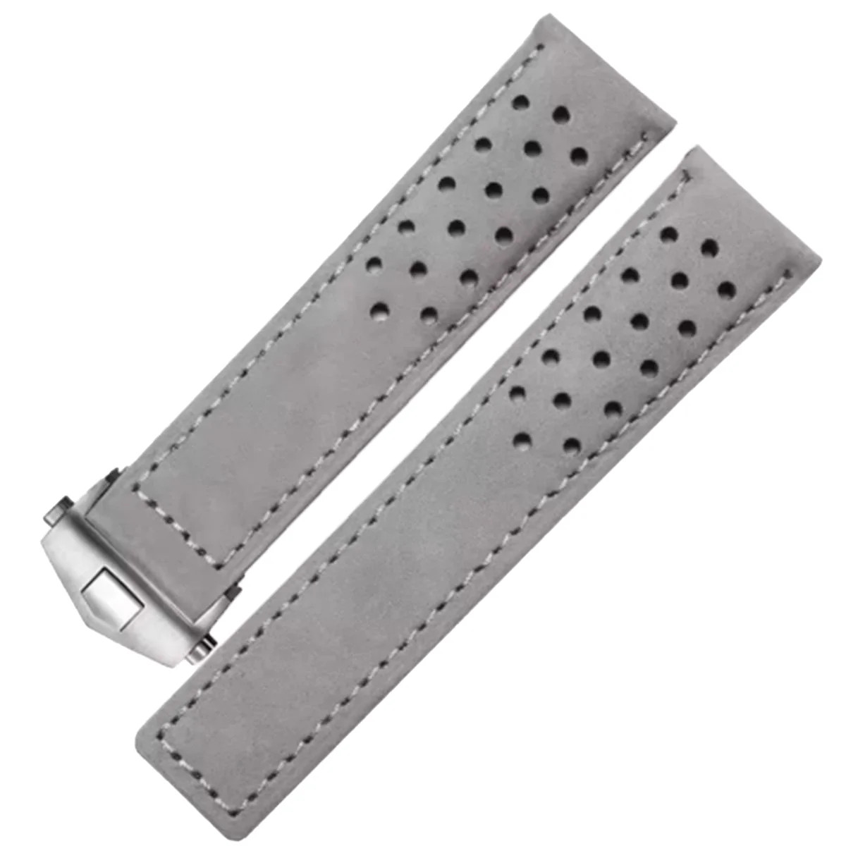Bracelet montre cuir daim gris universel anti-usure avec boucle déployante protectrice