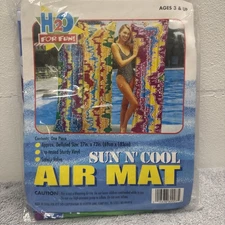 VTG 90's H20 Surf's Up SunN'Cool Air Mat Fun Pattern 27"x72"Pool Raft Water Swim