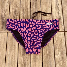 Arena men fushsia purple Leopard Swim Brief swimwear swimsuit size 42