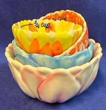 Anthropologie Set of 4 Nesting Floral Measuring Cups By Biscuit ~ New