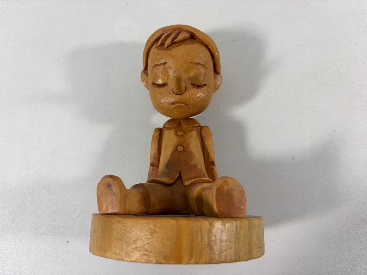 Bartolucci Pinocchio Sitting Hand Made Wooden Figurine Italy RARE