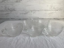 DURALEX SET OF 6 France Frosted Glass Vintage Teacups Mugs Vine Leaf