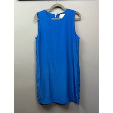 CYNTHIA ROWLEY Blue Silk Sleeveless Shift Dress Womens 12 Exposed Zipper