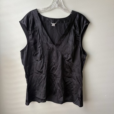 Old Navy Y2K 100% Silk Black Cami Babydoll top Fairy Coquette Sz XL