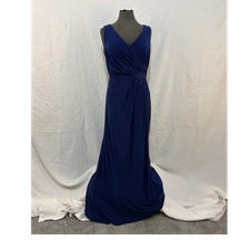 Alex Evenings Blue Beaded Ruched V-Neck Gown Strappy Sleeveless Long Size 8