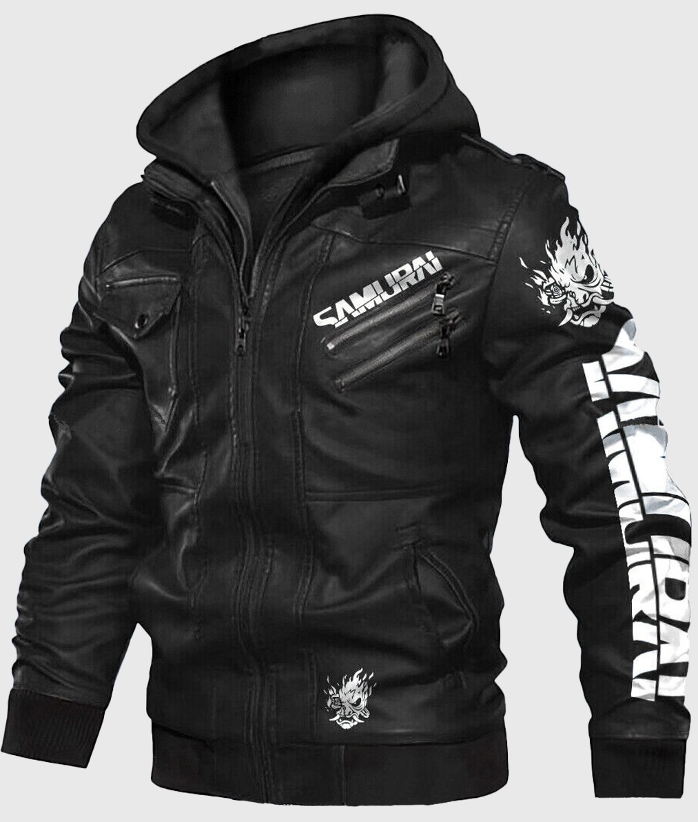 Men's Cyberpunk 2077 Bomber Black Samurai Leather Jacket | eBay