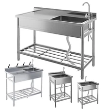 Free Standing Utility Sink Single Bowl Commercial Sink w/Cold and Hot Water Pipe
