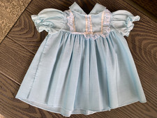 VINTAGE INFANT GIRL LT BLUE PLEATED LOOK DRESS W/LACE SIZE 18 MO