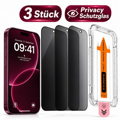 3x Schutzglas Blickschutz Panzerfolie iPhone 17 16 15 14 13 12 11 Pro Max Mini