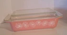 Vintage PYREX Pink Daisy 2 Qt Rectangle Space Saver Dish 575-B Clear Lid