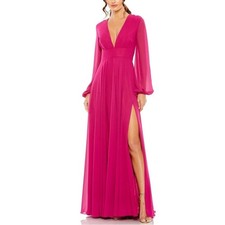 IEENA FOR MAC DUGGAL V-Neck Illusion Long Sleeve Chiffon Gown Size 6 NWT