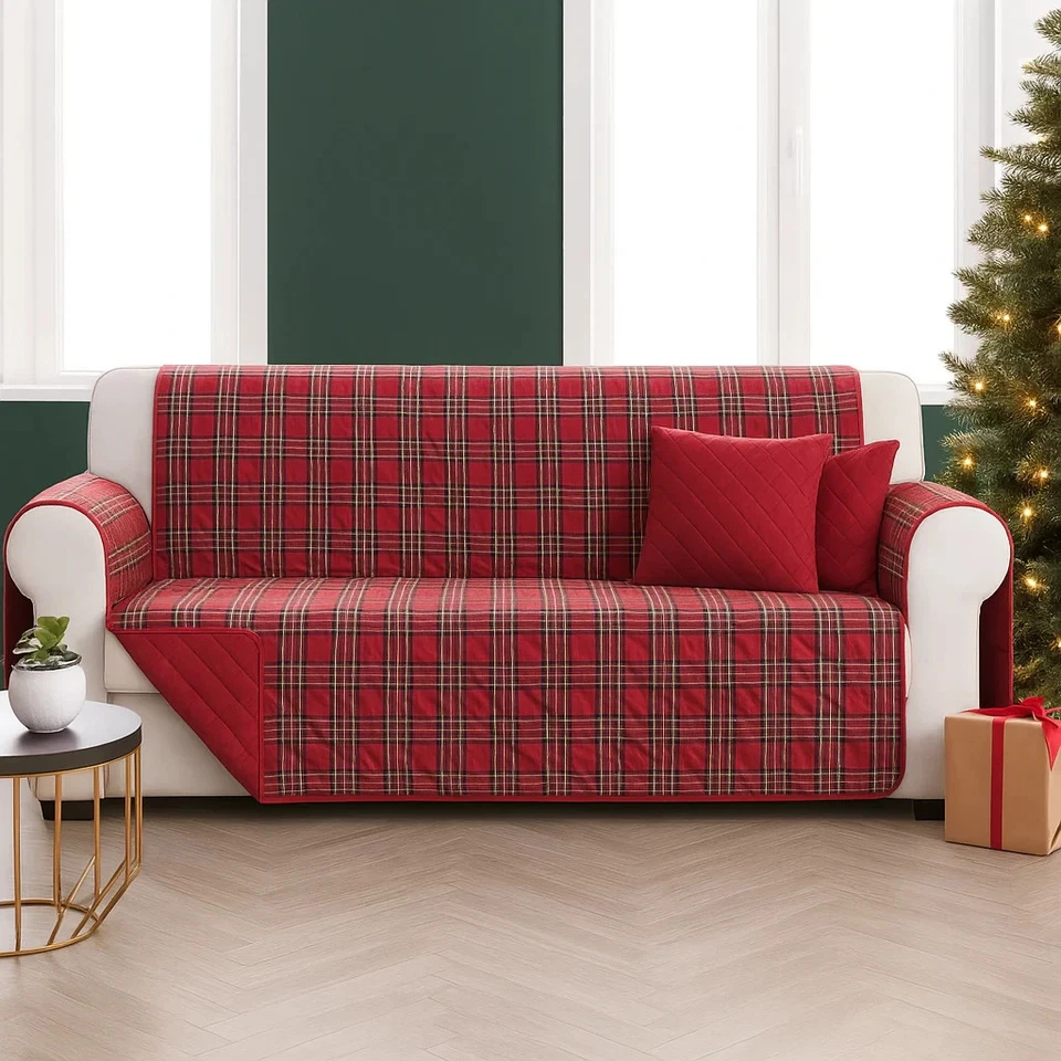 VITERBO BIANCHERIA Copridivano Salvadivano Trapuntato Tartan Scozzese Natalizio Natale Double Face