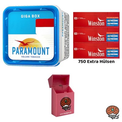 Paramount Blue Volumentabak Giga Box 220g, Winston Extra Hülsen, Zubehör