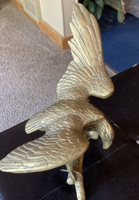 VTG MCM EX LARGE SOLID BRASS SPREAD EAGLE ON BRANCH SCULPTURE FIGURINE 14  WINGS
