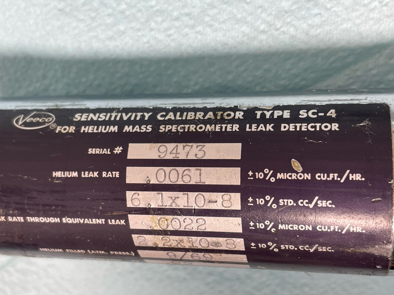 Veeco Sensitivity Calibrator Type SC-4 Helium Mass Spectrometer Leak Detector
