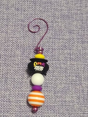 Handmade Beaded Purple Hocus Pocus Cauldron Spiral Hook Hanging Ornament