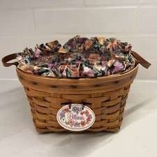Longaberger Petunia Basket w/ Floral Liner, Protector & Tie-On Tag 10”x6”