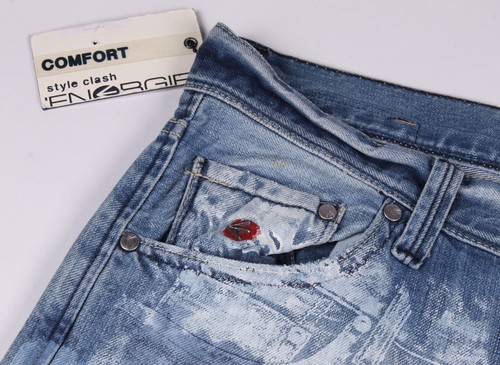 Jeans denim blu da uomo Energie by Miss Sixty Y2K verniciati effetto invecchiato taglia 32X34 - Foto 3 di 11