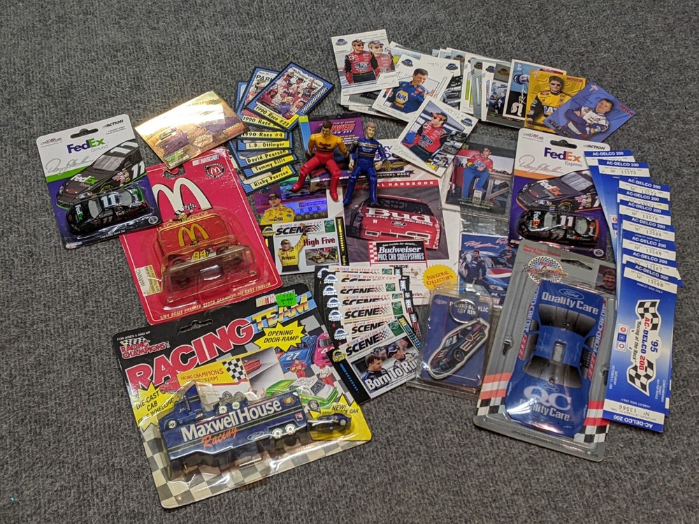 Nascar Memorabilia Huge Lot Cards Figs Cars TinPlate Delco Tickets So Much