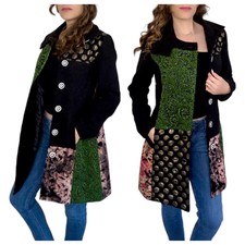 Vintage Papillon Funky Patched Coat Artsy Quirky Collared Button Down Jacket Xs