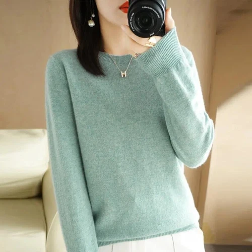 Maglione donna manica lunga scollo a O maglione fondo caldo magliette maglione - Foto 3 di 36