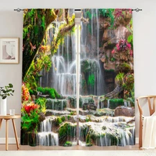 2Pcs Senery Landscape Window Curtains Drapes Bedroom Living Room Kitchen Office