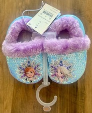 NEW Disney Frozen 2 Elsa Anna Sequin Fuzzy Slippers Shoe Size 5/6 Small Toddler