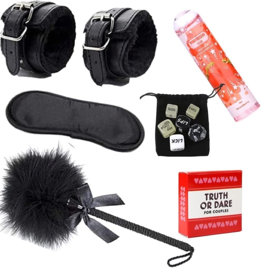 Romantic Couples Fantasy Play Kit 6pc Set Handcuffs Blindfold Tickler Adult Gift