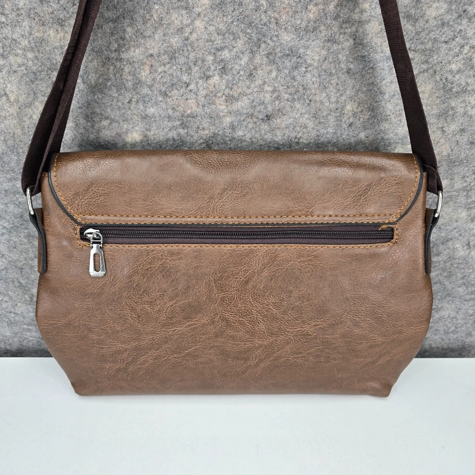 Jeep Buluo Bolso Mensajero de Hombro Cuero Marrón Bandolera Correa 13x10 RARO Foto 2 de 4