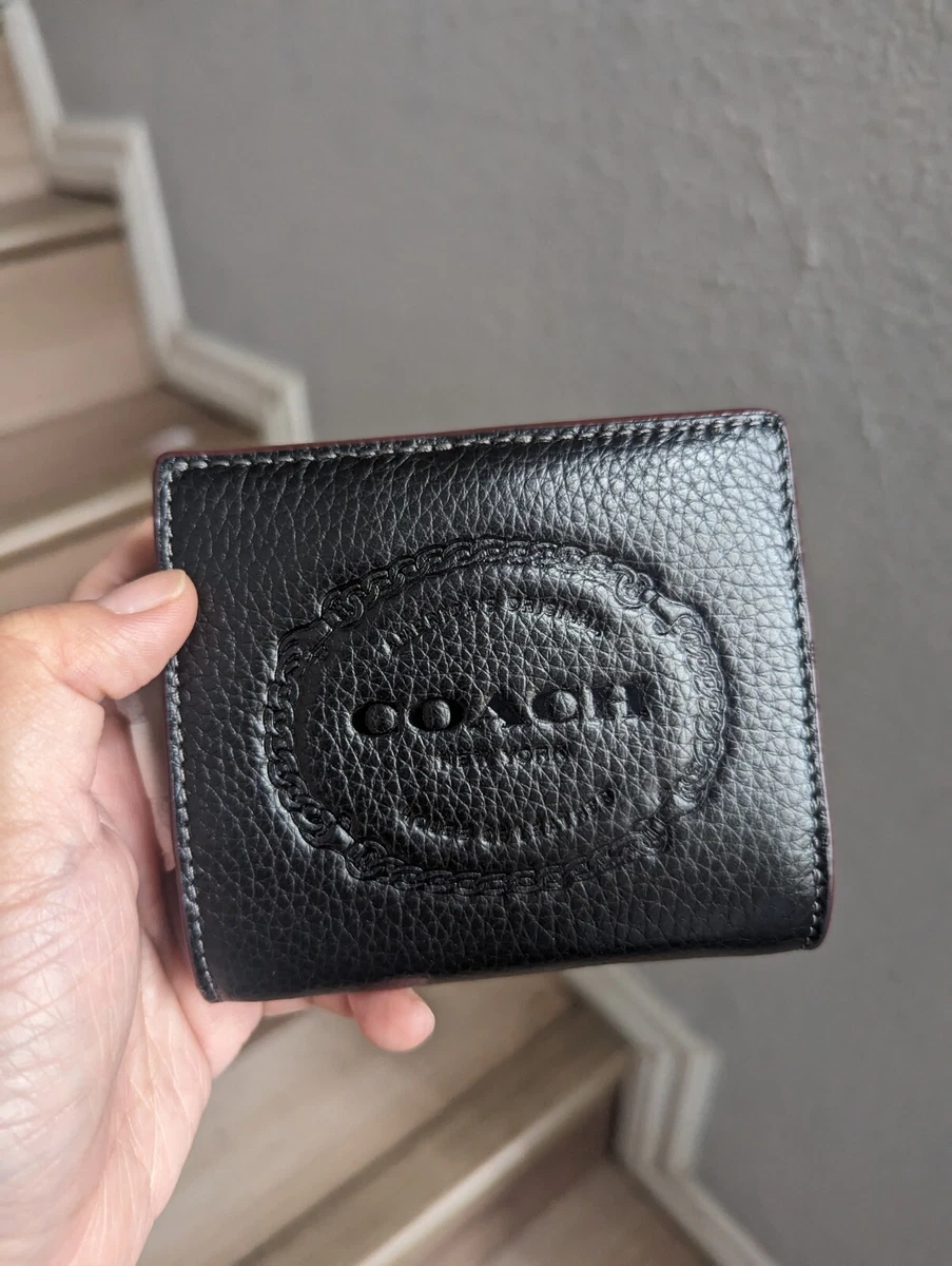 Coach CM216 Pebbled Leather Snap Wallet W/Coach Heritage Black