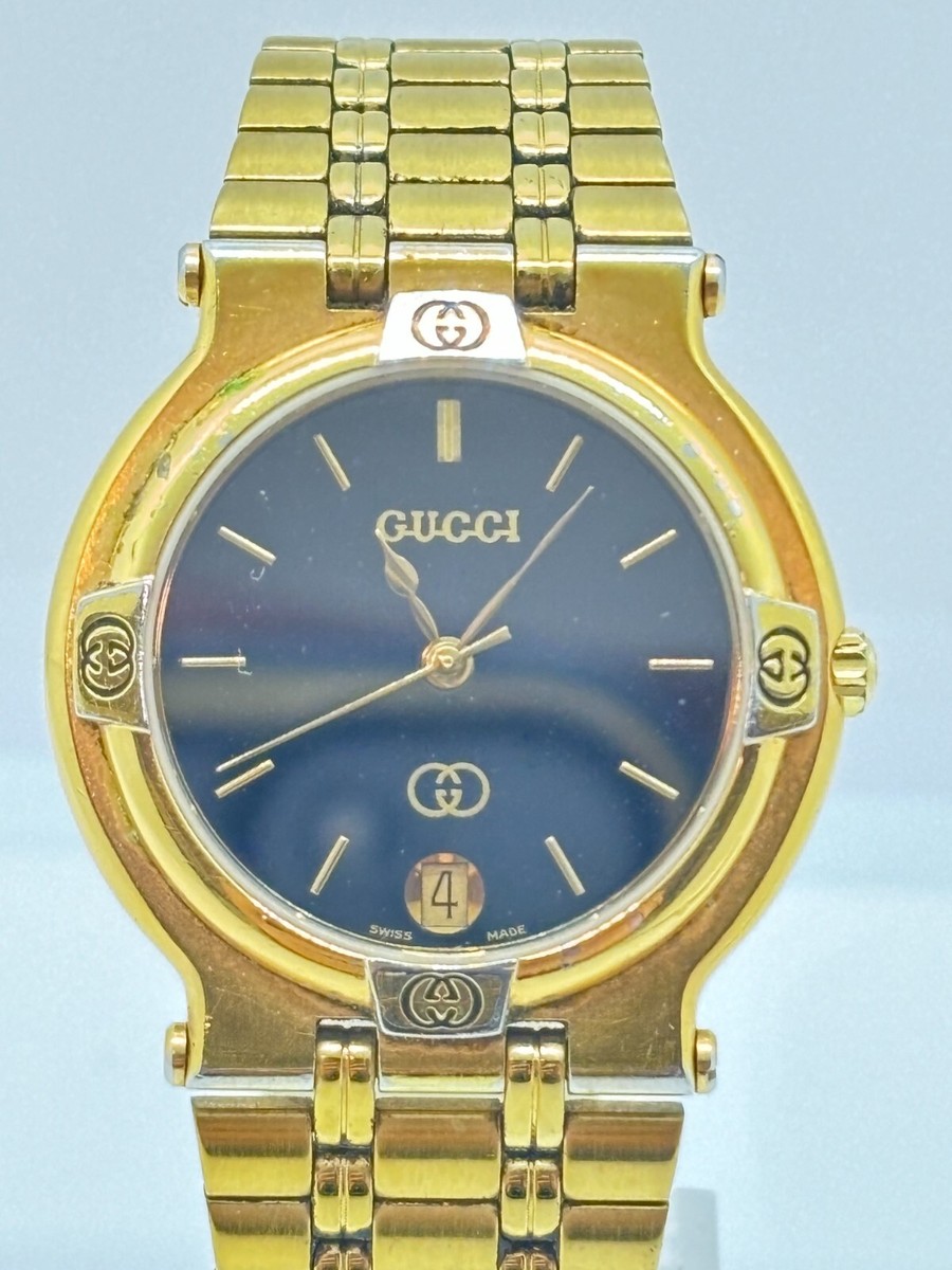 GUCCI 9200M Gold Dial Gold Plated Quartz Mens Watch Used