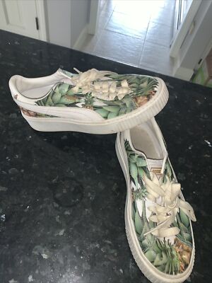 Puma~PINEAPPLE TROPICAL design Leather Basketball Athletic Shoes sz 7 C