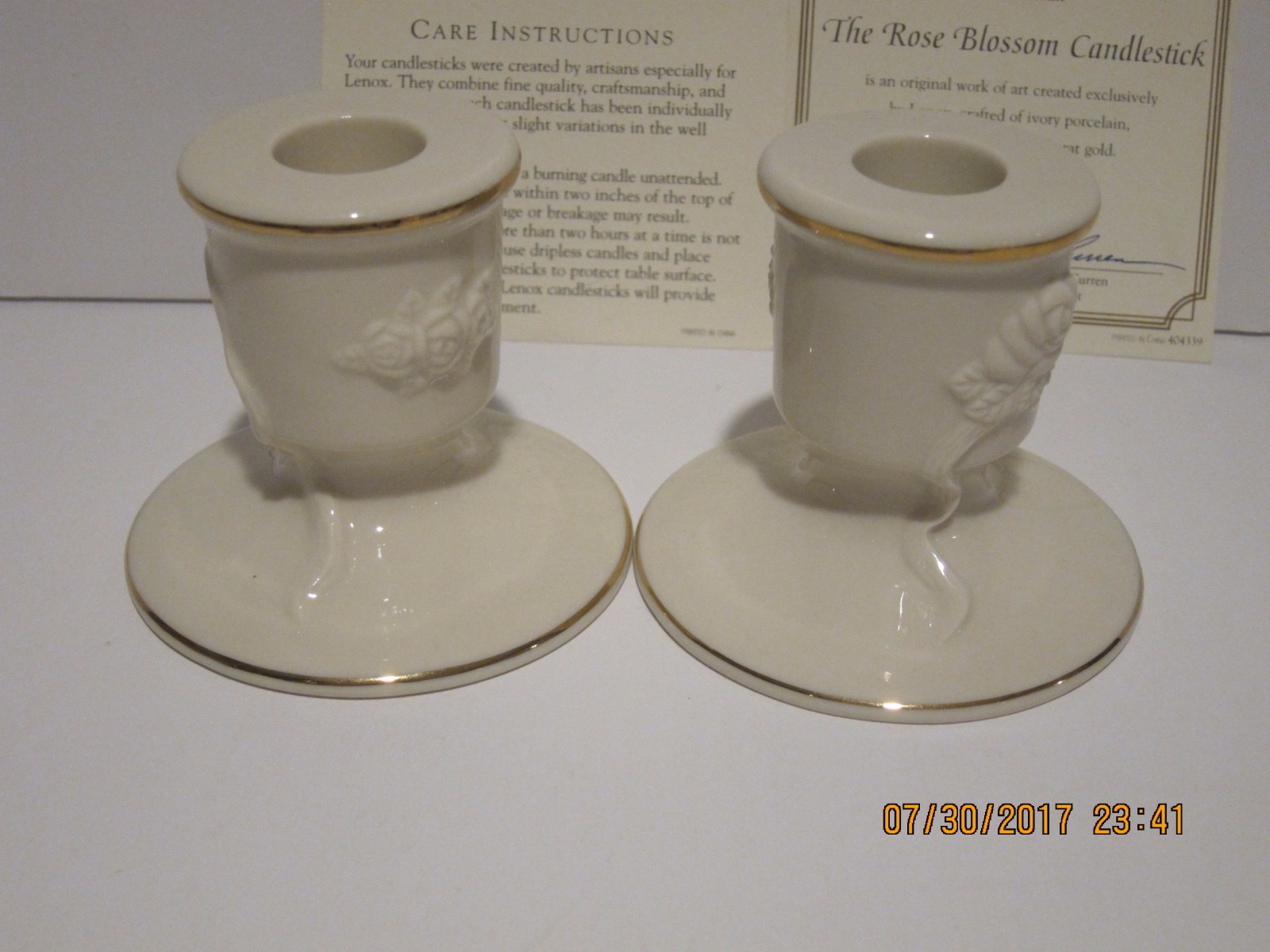 Lenox Candlestick Holders The Rose Blossom 24k Gold Trim Ivory