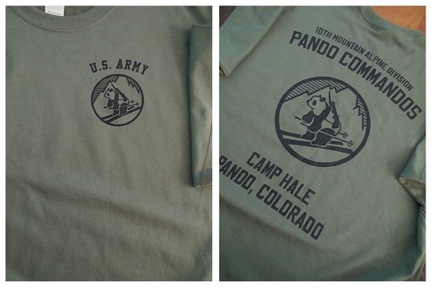 10TH MOUNTAIN Alpine PANDA COMMANDOS Camp Hale T-Shirt LARGE Army USA Printed - Picture 2 of 5