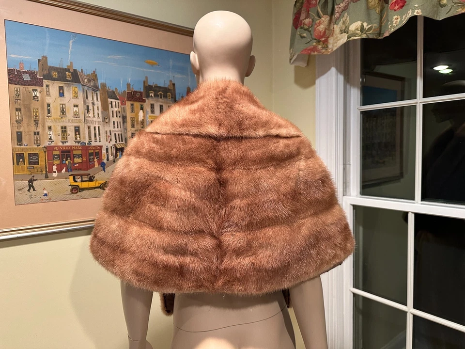 Visón Rubio Miel Real ESTOLA DE PIEL ENVOLTURA DE NOCHE HOMBRO Chal ENCOGERSE DE HOMBROS Capa Nupcial! Foto 4 de 4